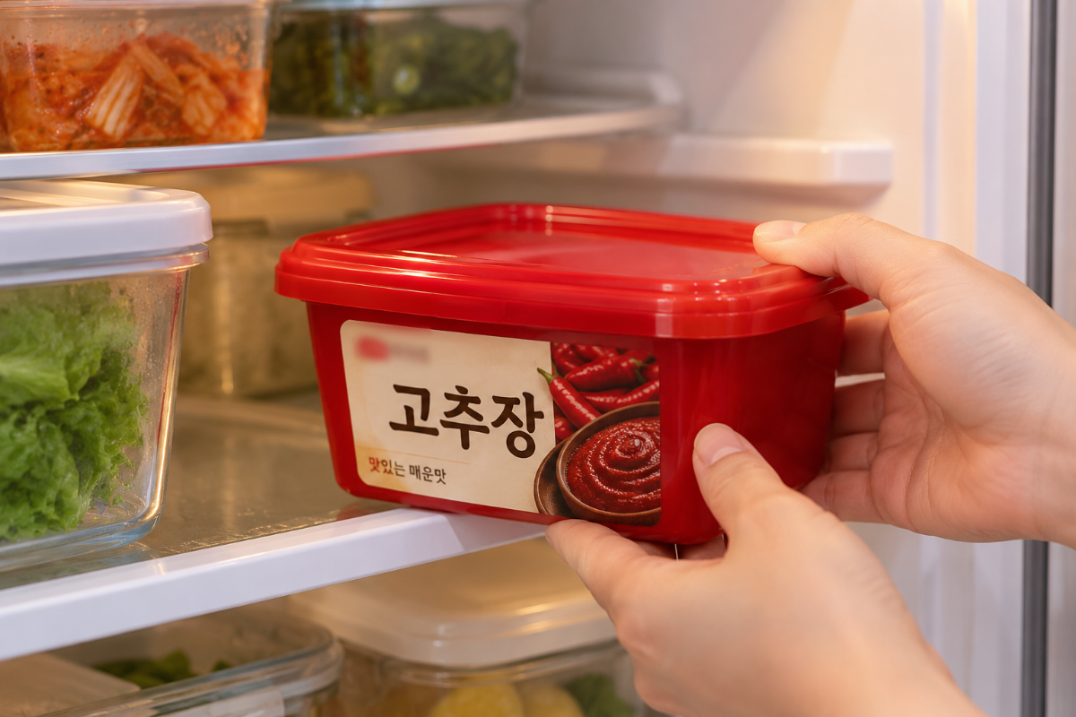 냉장고에 고추장을 넣고 있다 / 기사 이해를 돕기 위한 Ai이미지