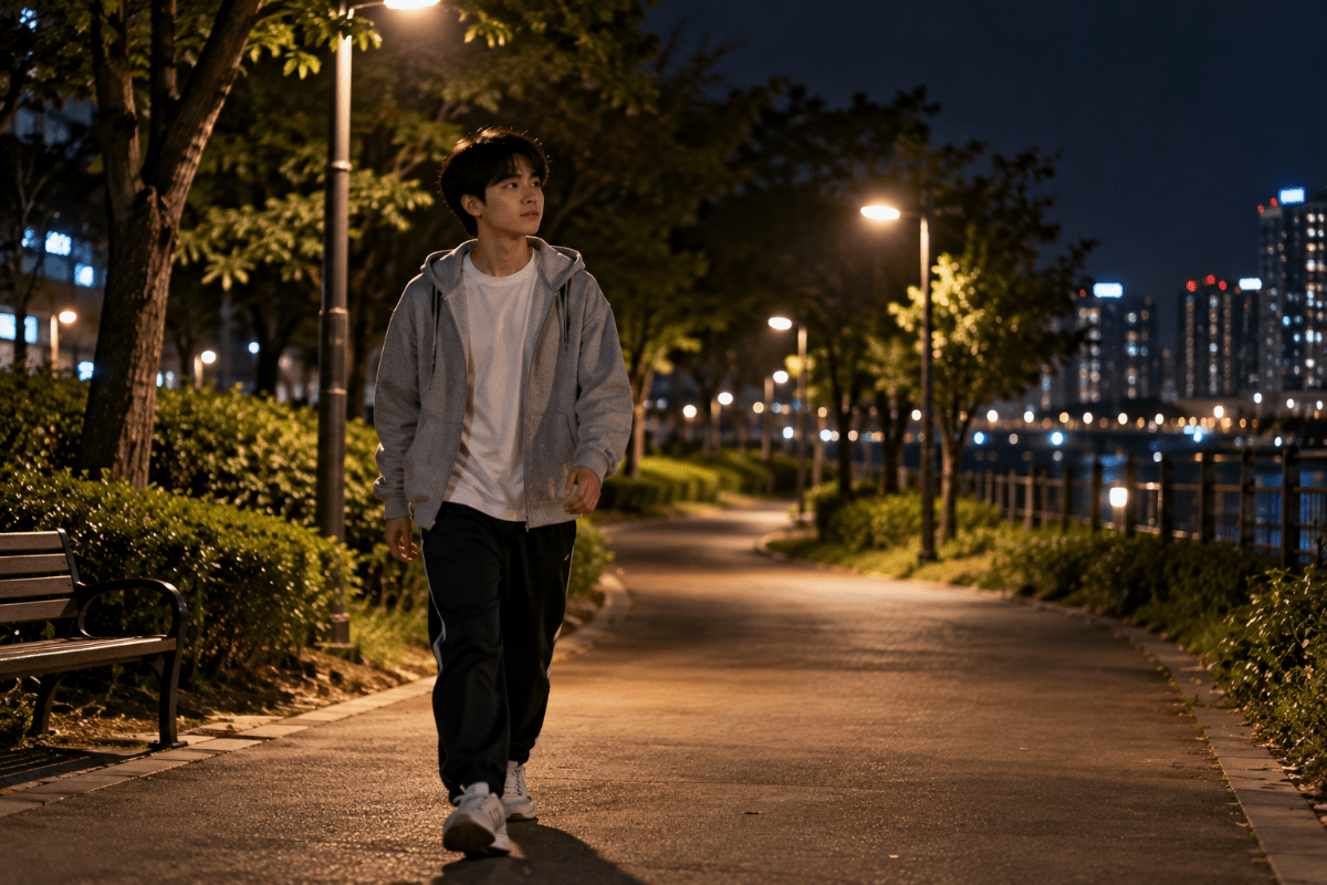 공원을 걷고있는 남자 학생 / 기사 이해를 돕기 위한 Ai 이미지