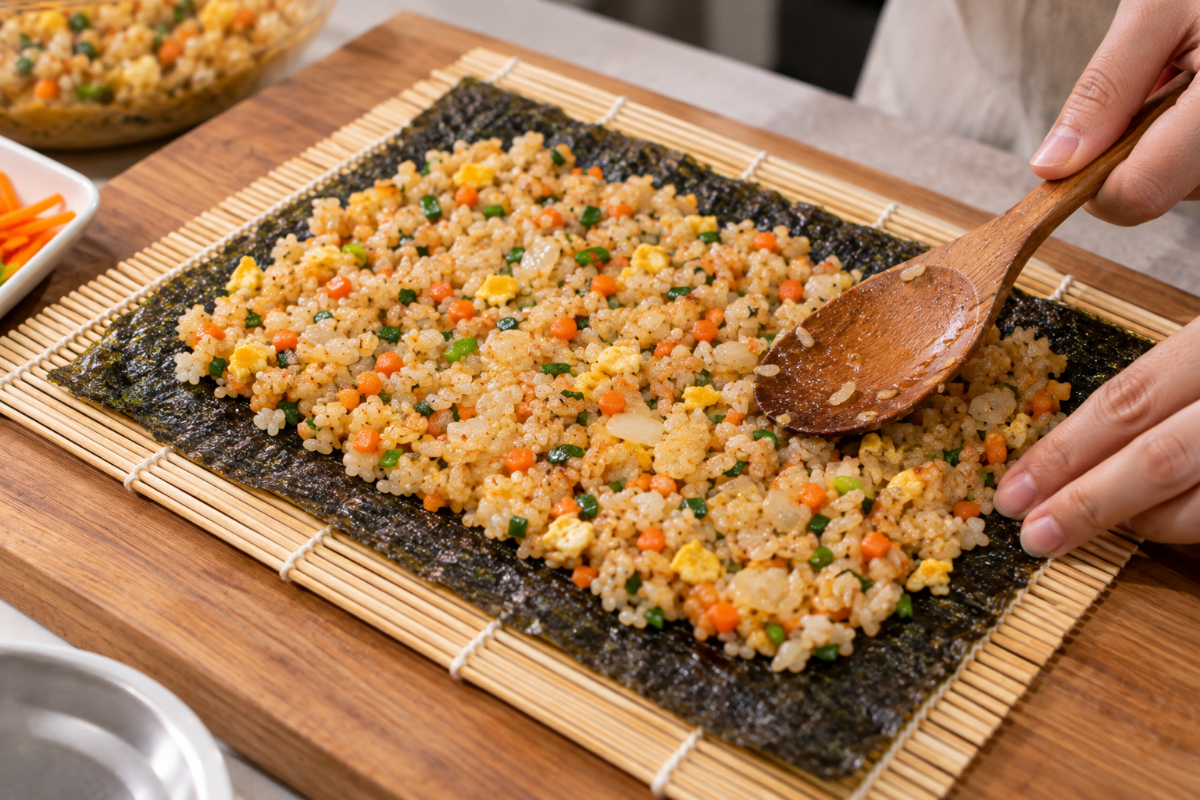 김밥용 김에 밥을 펴주고 있다 / 기사 이해를 돕기위한 Ai 이미지