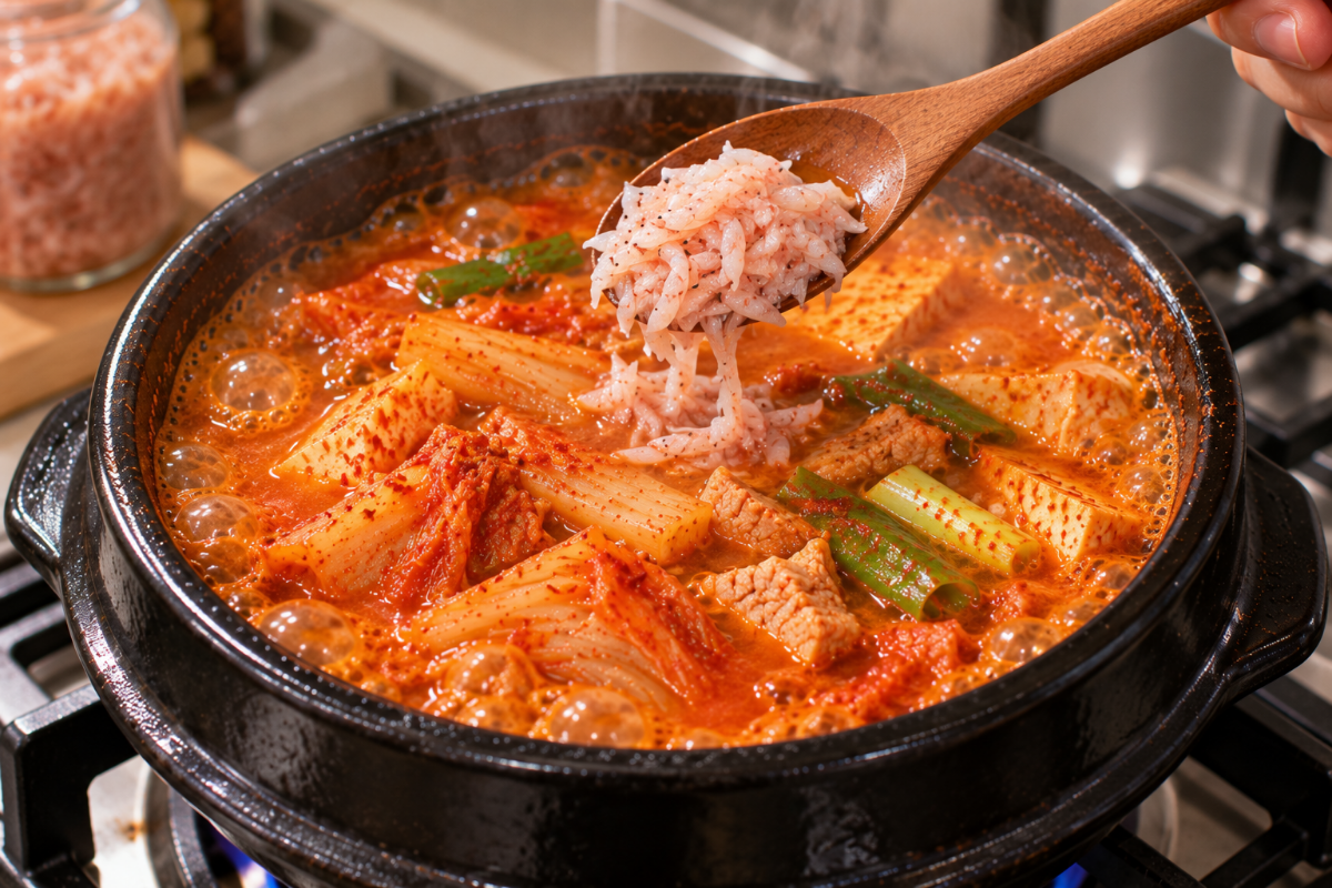 김치찌개에 새우젓을 넣고 있다 / 기사 이해를 돕기 위한 Ai 이미지