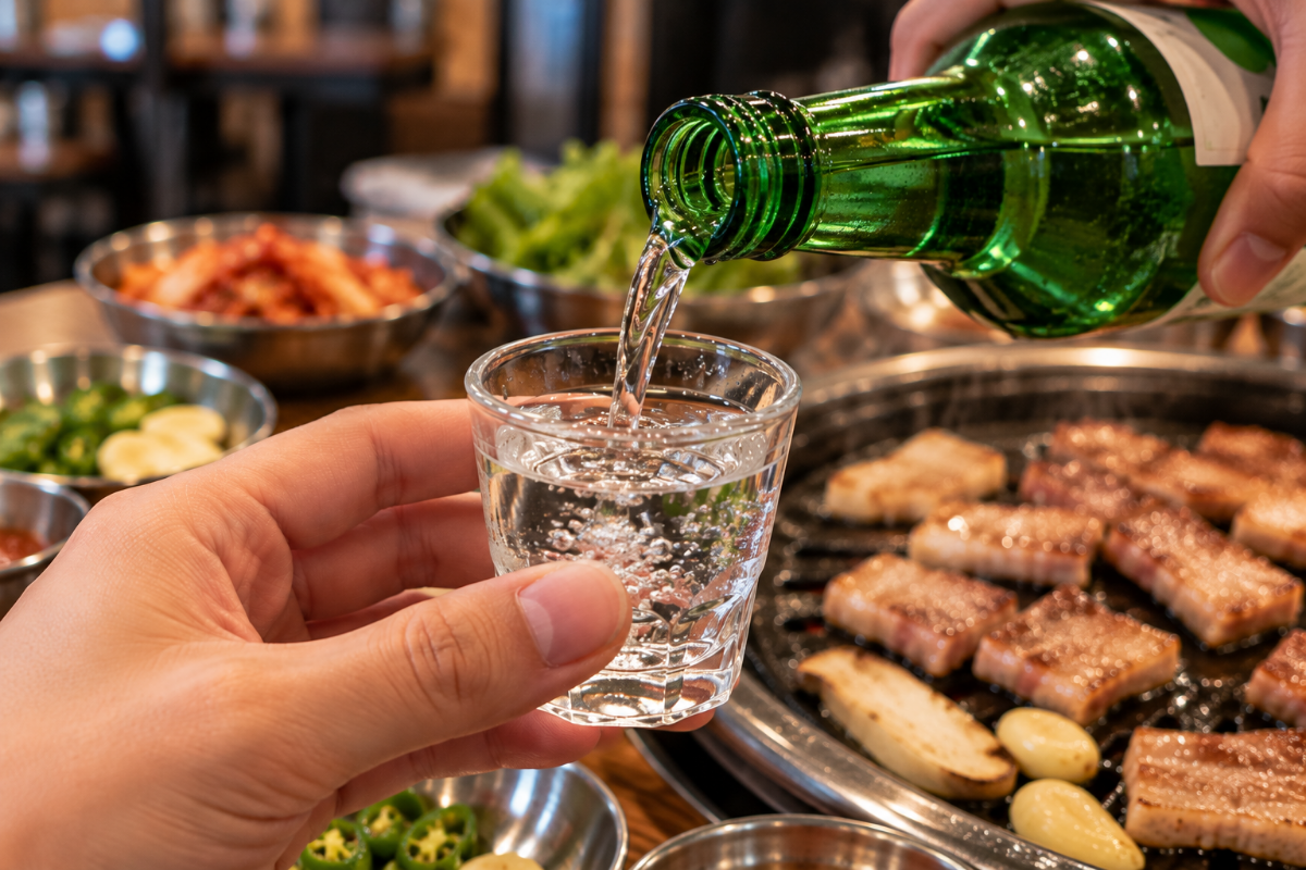 소주잔에 소주를 채우고 있다 / 기사 이해를 돕기 위한 Ai 이미지