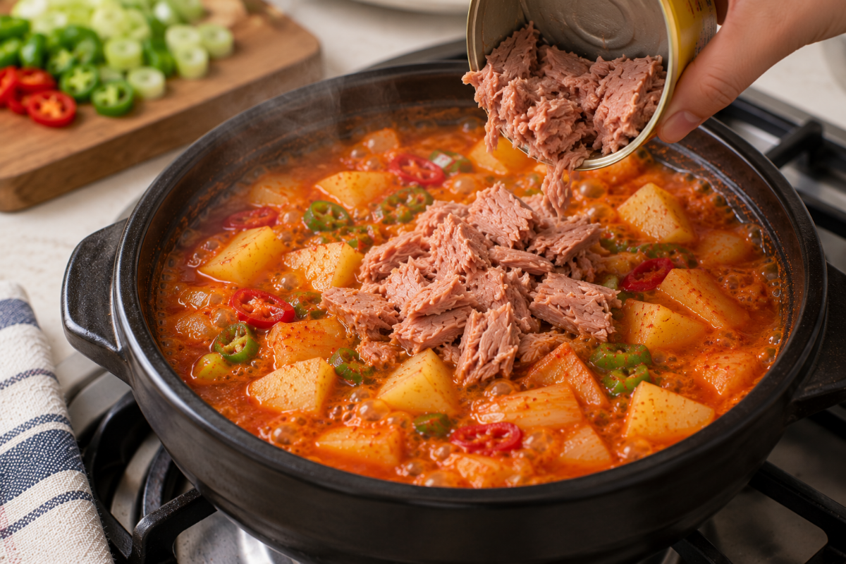 찌개에 참치를 넣고 있다 / 기사 이해를 돕기 위한 Ai 이미지