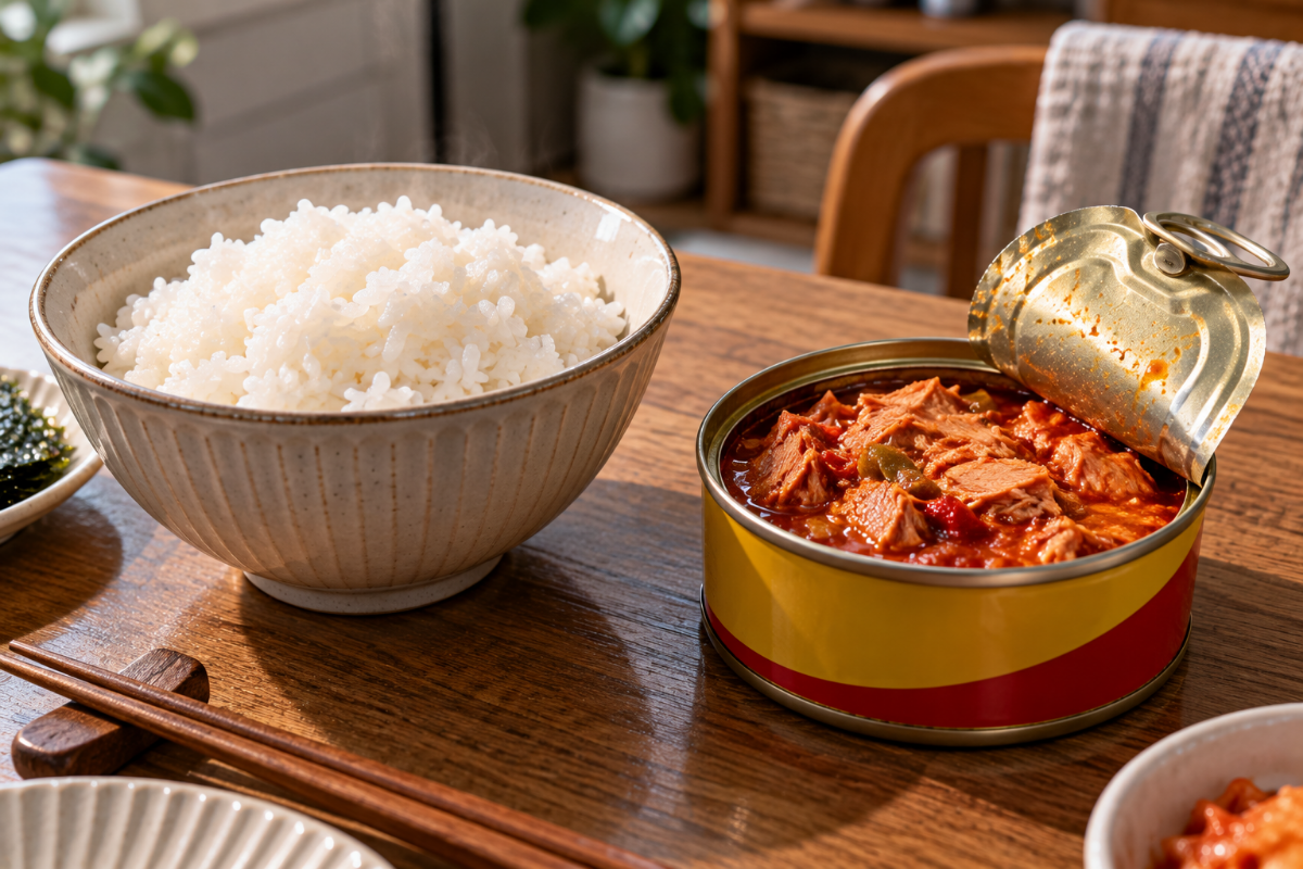 밥과 고추참치가 놓여 있다 / 기사 이해를 돕기 위한 Ai 이미지