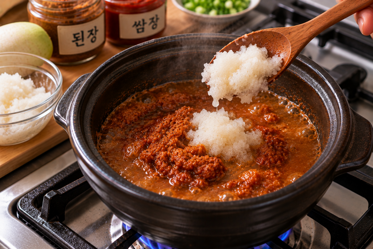 갈아놓은 무를 한숟가락 넣고 있다 / 기사 이해를 돕기 위한 Ai 이미지