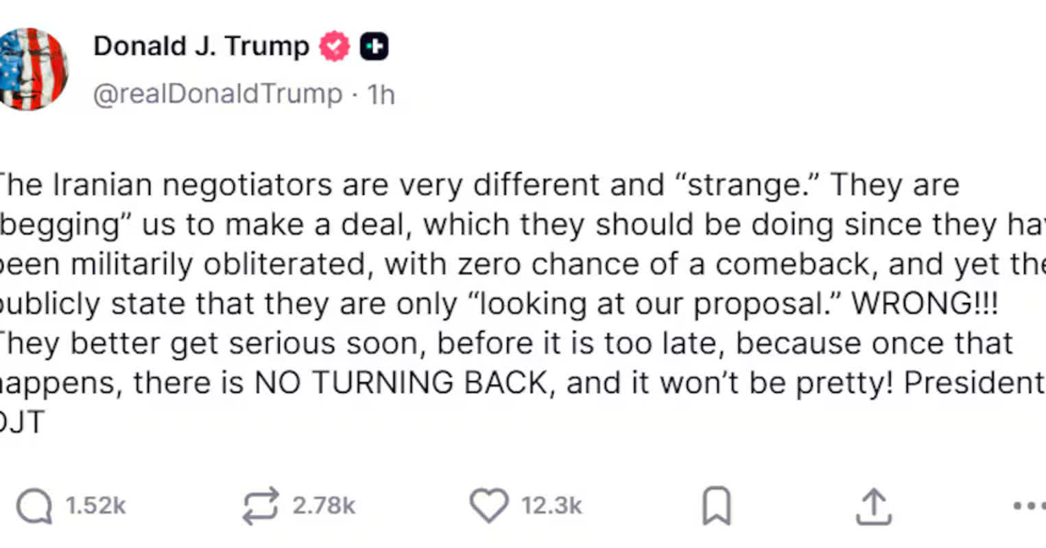 트럼프 “이란, 합의 구걸하면서도 시간 끌어”…종전 협상 압박